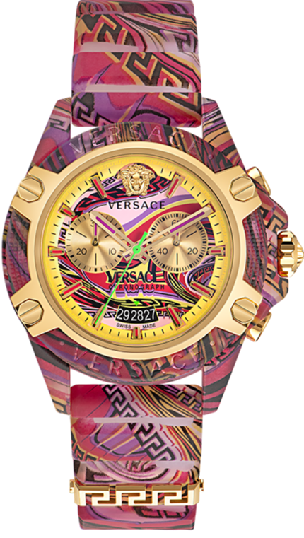 Versace Icon Active Chronograph Quartz Gold Dial Red Leather Strap Watch For Men - VEZ701222 Buy Now By Versace