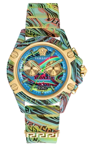 Versace Icon Active Chronograph Blue Dial Green Rubber Strap Watch For Men - VEZ701322 Buy Now By Versace