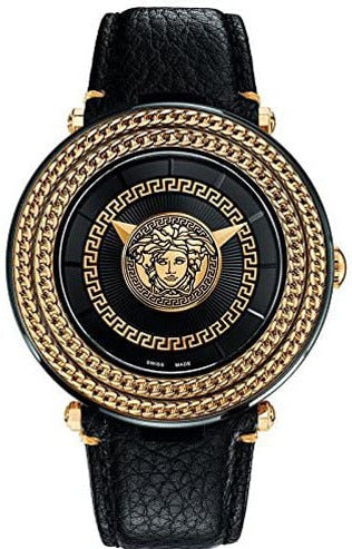 Versace V-Metal Icon Black Dial Black Leather Strap Watch For Men - VQL030015 Buy Now By Versace
