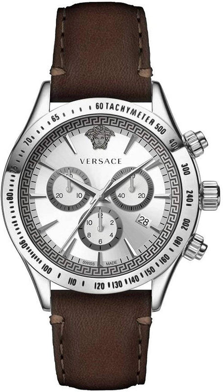 Versace Classic Chronograph Quartz Silver Dial Brown Leather Strap Watch For Men - VEV700119 Buy Now By Versace