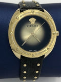 Versace Shadov Quartz Gold Dial Black Leather Strap Watch for Women - VEBM01118 Buy Now By Versace