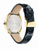 Versace Shadov Quartz Gold Dial Black Leather Strap Watch for Women - VEBM00318 Buy Now By Versace