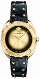 Versace Shadov Quartz Gold Dial Black Leather Strap Watch for Women - VEBM01118 Buy Now By Versace