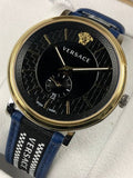 Versace V-Circle Black Dial Blue Leather Strap Watch for Men - VEBQ01419 Buy Now By Versace