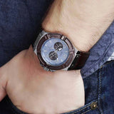 Guess Rigor Analogue Quartz Blue Dial Brown Leather Strap Watch For Men - W0040G10 Buy Now By Guess