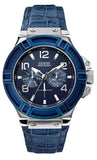 Guess Rigor Multifunction Chronograph Blue Dial Blue Leather Strap Watch For Men - W0040G7 Buy Now By Guess