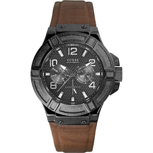 Guess Rigor Analog Quartz Black Dial Brown Leather Strap Watch For Men - W0040G2 Buy Now By Guess