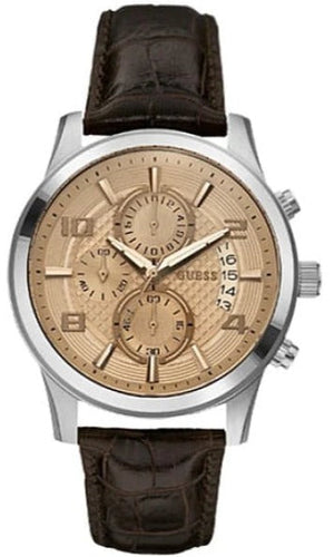 Guess Exec Chronograph Quartz Gold Dial Brown Leather Strap Watch for Men - W0076G3 Buy Now By Guess
