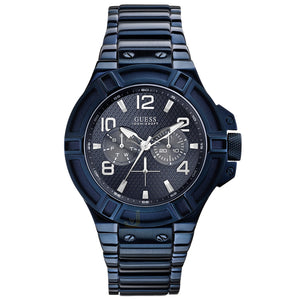 Guess Rigor Multifunction Black Dial Blue Steel Strap Watch for Men - W0218G4 Buy Now By Guess