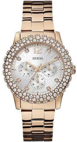 Guess Dazzler Diamonds Silver Dial Rose Gold Steel Strap Watch for Women - W0335L3 Buy Now By Guess