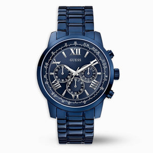 Guess Horizon Chronograph Black Dial Blue Steel Strap Watch For Men - W0379G5 Buy Now By Guess