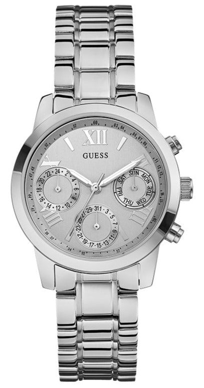 Guess Mini Sunrise Silver Dial Silver Steel Strap Watch For Women - W0448L1 Buy Now By Guess