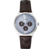 Guess Wafer Analog Blue Dial Brown Leather Strap Watch For Men - W0496G2 Buy Now By Guess