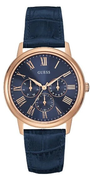 Guess Analog Blue Dial Blue Leather Strap Watch For Men - W0496G4 Buy Now By Guess