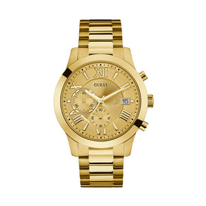 Guess Atlas Chronograph Gold Dial Gold Steel Strap Watch For Men - W0668G4 Buy Now By Guess