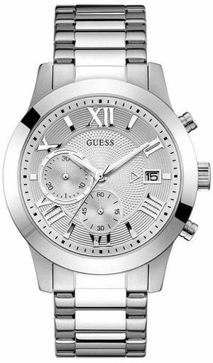 Guess Atlas Chronograph Silver Dial Silver Steel Strap Watch For Men - W0668G7 Buy Now By Guess