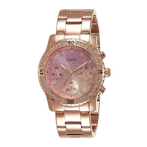 Guess Confetti Pink Dial Rose Gold Steel Strap Watch For Women - W0774L3 Buy Now By Guess