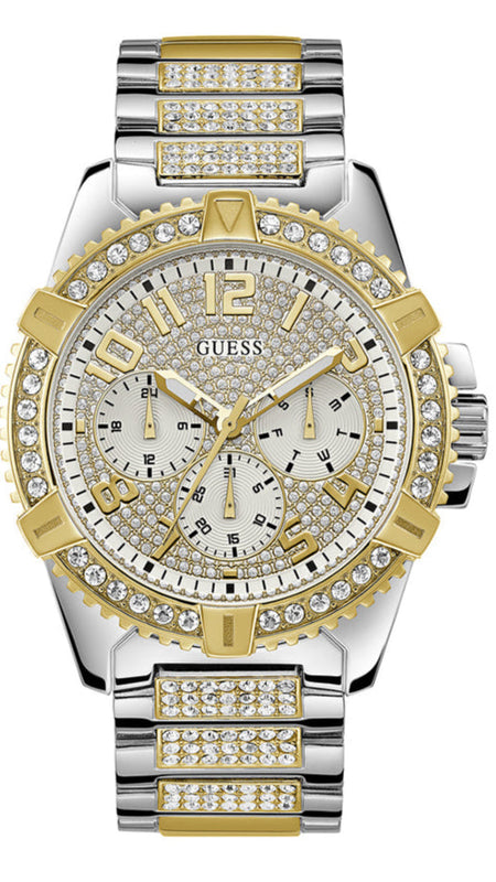 Guess Frontier Chronograph Crystals Silver Dial Two Tone Steel Strap Watch for Men - W0799G4 Buy Now By Guess