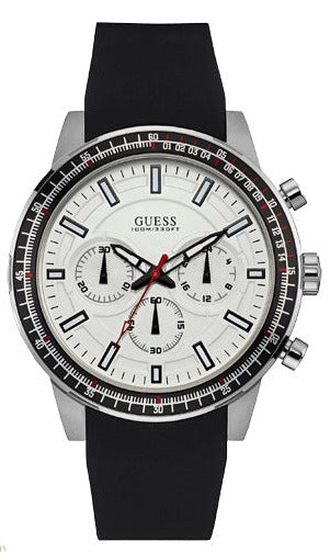 Guess Fuel Multifunction White Dial Black Rubber Strap Watch for Men - W0802G1 Buy Now By Guess