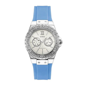 Guess Limelight Crystals White Dial Blue Rubber Strap Watch for Women - W1053L5 Buy Now By Guess