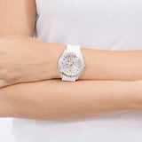 Guess Wanderlust Crystals Silver Dial White Rubber Strap Watch For Women - W1059L3 Buy Now By Guess