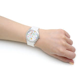 Guess Wanderlust Crystals Silver Dial White Rubber Strap Watch for Women - W1059L1 Buy Now By Guess