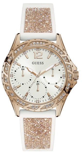 Guess Swirl Quartz Silver Dial White Rubber Strap Watch For Women - W1096l2 Buy Now By Guess