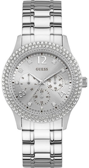 Guess Bedazzle Diamonds Silver Dial Silver Steel Strap Watch For Women - W1097L1 Buy Now By Guess