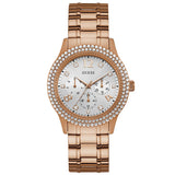Guess Bedazzle Diamonds Silver Dial Rose Gold Steel Strap Watch For Women - W1097L3 Buy Now By Guess