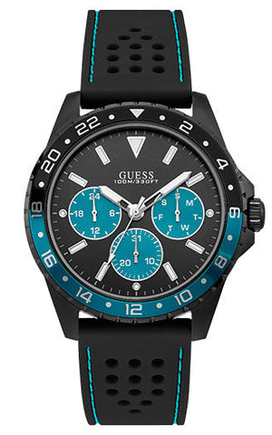 Guess Odyssey Quartz Black Dial Black Leather Strap Watch For Men - W1108G5 Buy Now By Guess