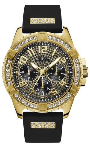 Guess Frontier Crystals Black Dial Black Silicone Strap Watch For Men - W1132G1 Buy Now By Guess