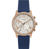 Guess Solar White Rose Gold Dial Blue Rubber Strap Watch For Women - W1135L3 Buy Now By Guess