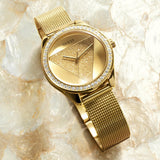 Guess Tri Glitz Quartz Diamonds Gold Dial Gold Mesh Bracelet Watch For Women - W1142L2 Buy Now By Guess