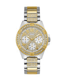 Guess Frontier Chronograph Crystals Gold Dial Two Tone Steel Strap Watch For Women - W1156L5 Buy Now By Guess