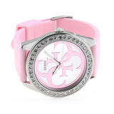 Guess G-Twist Diamonds Silver Dial Pink Rubber Strap Watch for Women - W1240L1 Buy Now By Guess