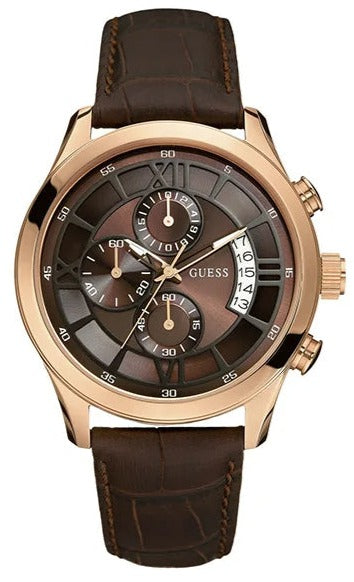 Guess Analog Chronograph Brown Dial Brown Leather Strap Watch For Men - W14052G2 Buy Now By Guess