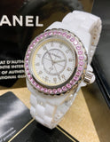 Chanel J12 Sapphire Bezel Ceramic White Dial White Steel Strap Watch for Women - J12 H2010 Buy Now By Chanel
