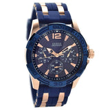 Guess Oasis Blue Dial Blue & Rose Gold Stainless Steel Strap Watch For Men - W0366G4 Buy Now By Guess
