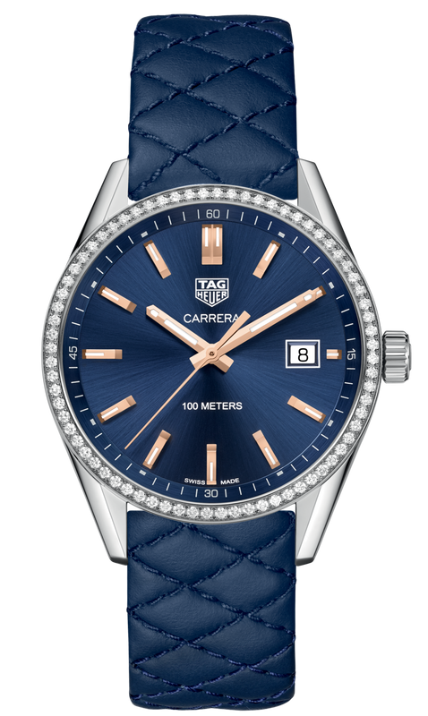 Tag Heuer Carrera Quartz Diamonds Blue Dial Blue Leather Strap Watch for Women - WAR1114.FC6391 Buy Now By Tag Heuer