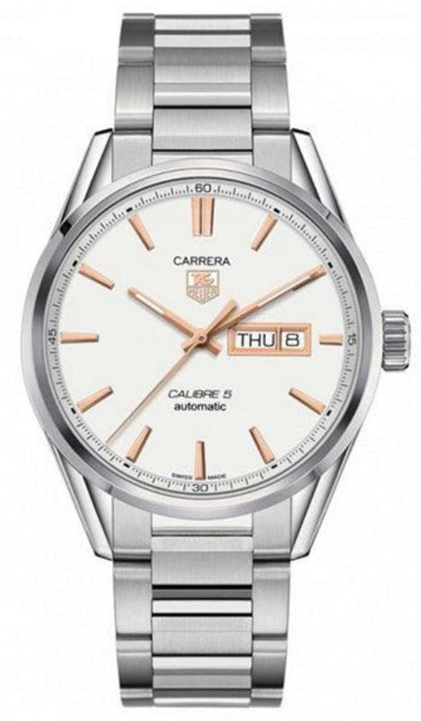 Tag Heuer Carrera Calibre 5 White Dial Silver Steel Strap Watch for Men - WAR201D.BA0723 Buy Now By Tag Heuer