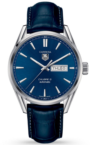 Tag Heuer Carrera Calibre 5 Automatic Blue Dial Blue Leather Strap Watch for Men - WAR201E.FC6292 Buy Now By Tag Heuer
