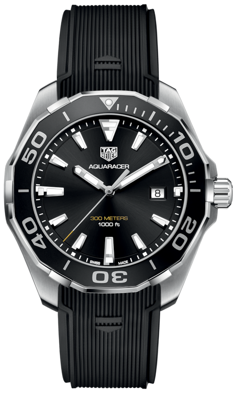 Tag Heuer Aquaracer Quartz Black Dial Black Rubber Strap Watch for Men - WAY101A.FT6141 Buy Now By Tag Heuer