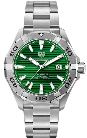Tag Heuer Aquaracer Calibre 5 Automatic Green Dial Silver Steel Strap Watch for Men - WAY2015.BA0927 Buy Now By Tag Heuer