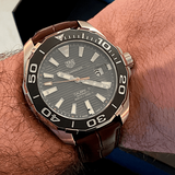 Tag Heuer Aquaracer Caliber 5 Black Dial Brown Leather Strap Watch for Men - WAY201M.FC6474 Buy Now By Tag Heuer