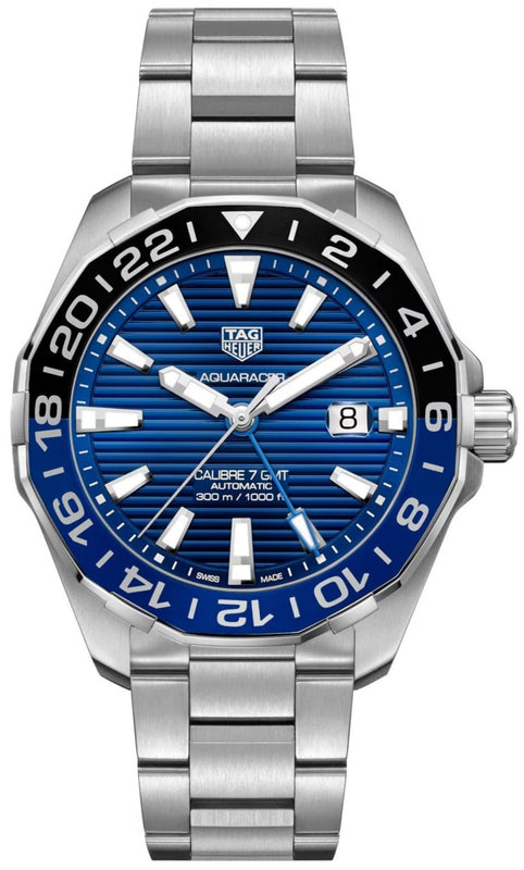 Tag Heuer Aquaracer GMT Calibre 6 Automatic Blue Dial Silver Steel Strap Watch for Men - WAY201T.BA0927 Buy Now By Tag Heuer