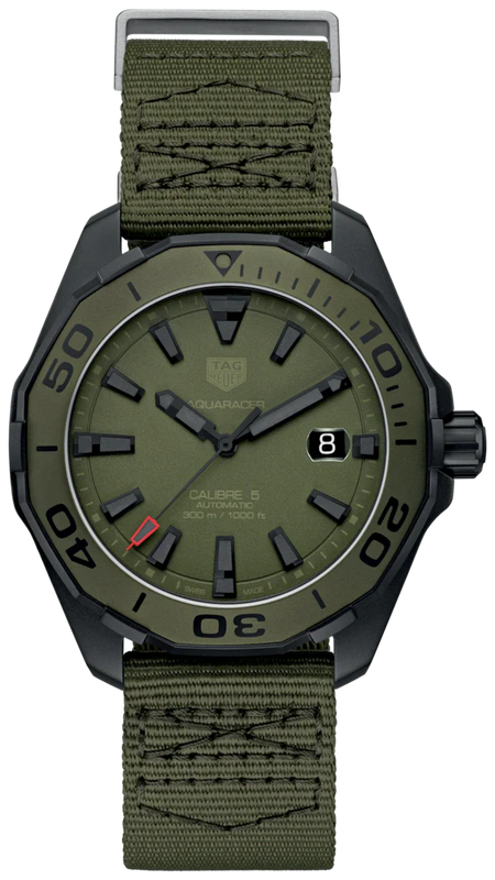 Tag Heuer Aquaracer Automatic Green Dial Khakhi Green Nylon Strap Watch for Men - WAY208E.FC8222 Buy Now By Tag Heuer