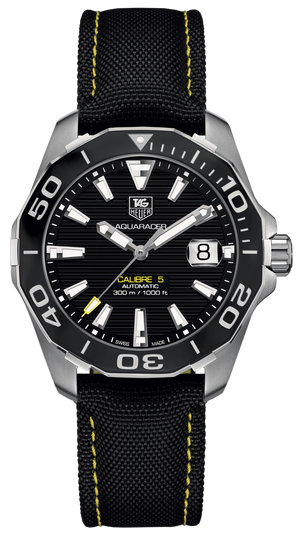 Tag Heuer Aquaracer Calibre 5 Automatic Black Dial Black Nylon Strap Watch for Men - WAY211A.FC6362 Buy Now By Tag Heuer