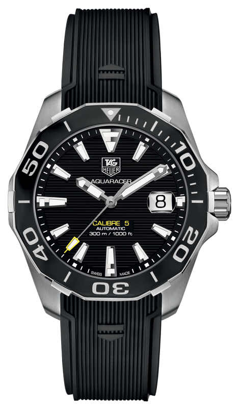 Tag Heuer Aquaracer Calibre 5 Automatic Black Dial Black Rubber Strap Watch for Men - WAY211A.FT6151 Buy Now By Tag Heuer