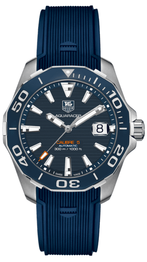 Tag Heuer Aquaracer Calibre 5 Blue Dial Blue Silicone Strap Watch for Men - WAY211C.FT6155 Buy Now By Tag Heuer
