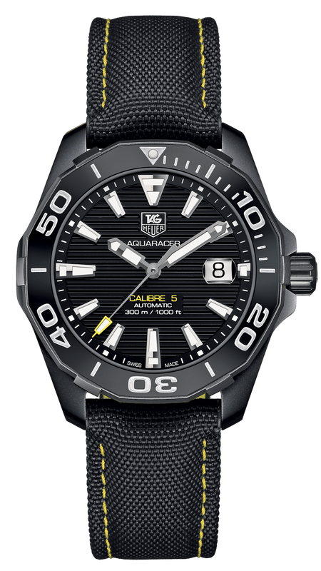 Tag Heuer Aquaracer Calibre 5 Automatic Black Dial Black Nylon Strap Watch for Men - WAY218A.FC6362 Buy Now By Tag Heuer